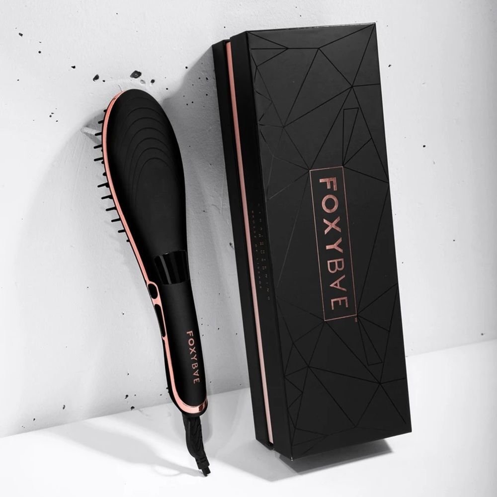NEW FoxyBae Rose Gold Straightening Brush Hair Tool Straightener Smooth Finish